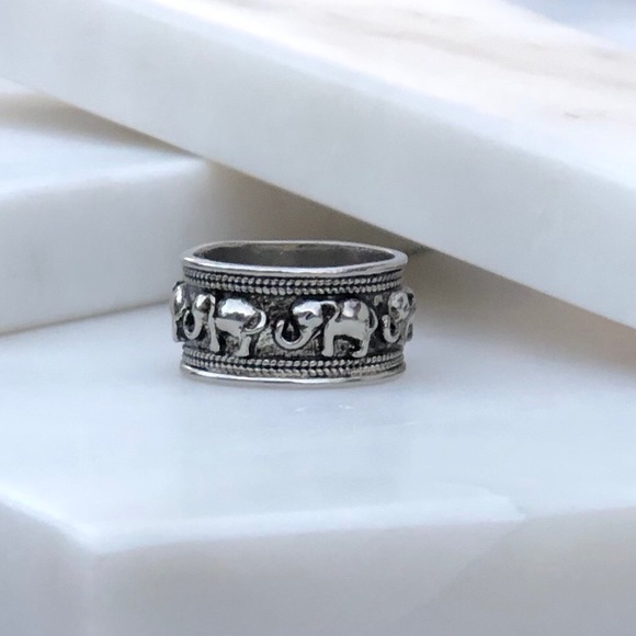 Boho Chunky Silver Tone Elephant Wide Band Ring 8 - Picture 6 of 8